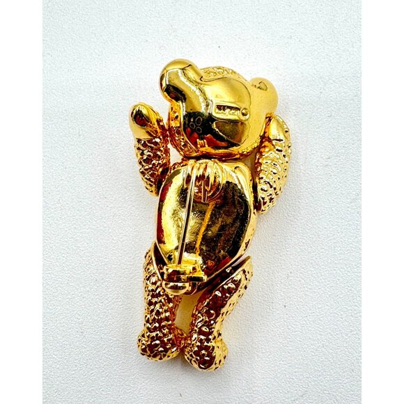 Vintage Napier Articulated Green Eyes Gold Tone Bear Brooch Pin - Picture 4 of 5